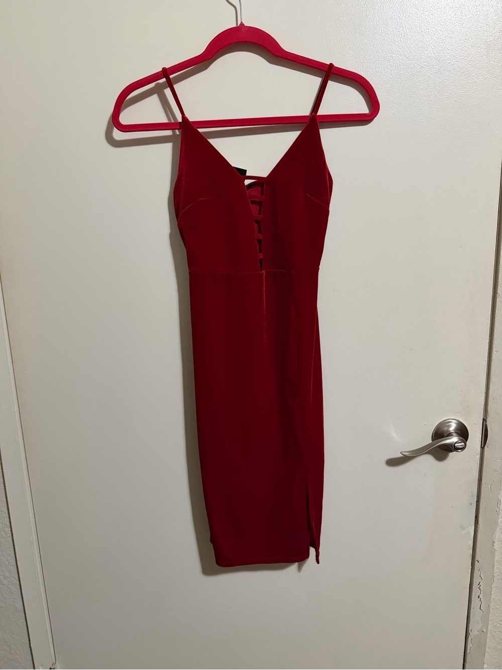 Forever 21 Red Spaghetti Strap Midi Dress with Front Lace Detail